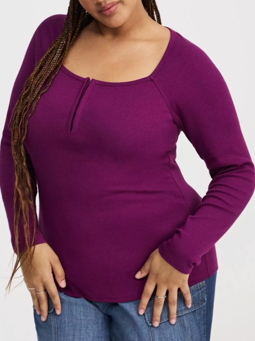 Torrid - Hook and Eye Ribbed Long-Sleeved Henley-Style Top, Size 1 (14/16)